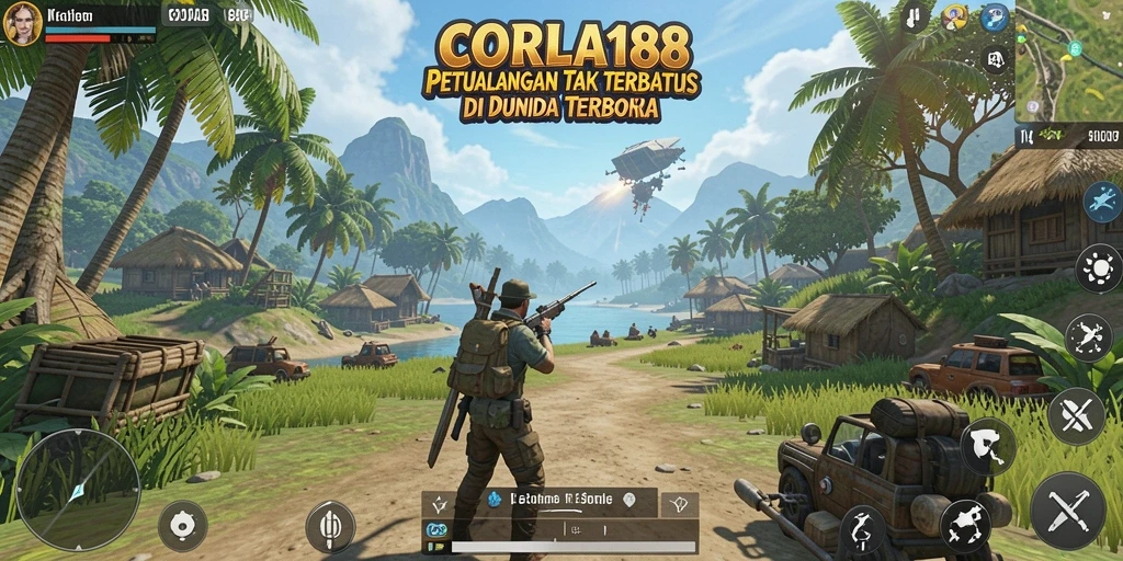Screenshot gameplay CORLA188 menunjukkan eksplorasi dunia yang luas.