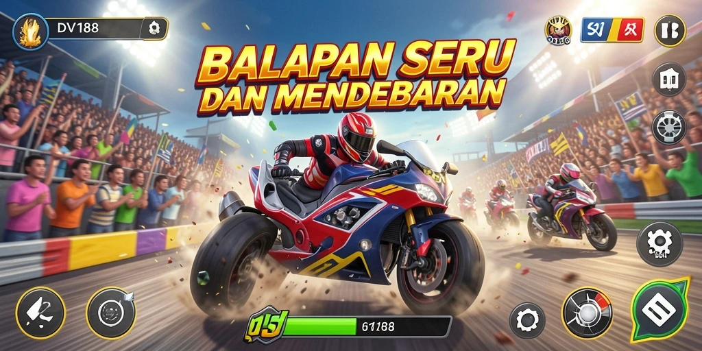 Screenshot game DV188 menampilkan aksi balapan yang mendebarkan di trek yang menantang.