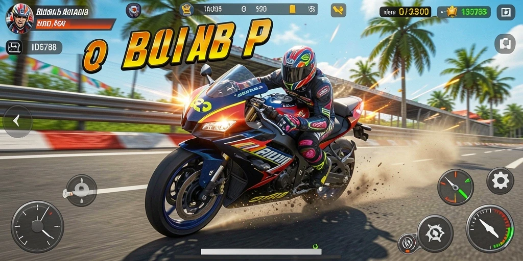 Tampilan gameplay menegangkan dalam balap motor yang seru.