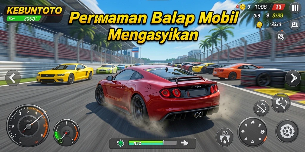Screenshot menunjukkan aksi balap yang mendebarkan dalam KEBUNTOTO.