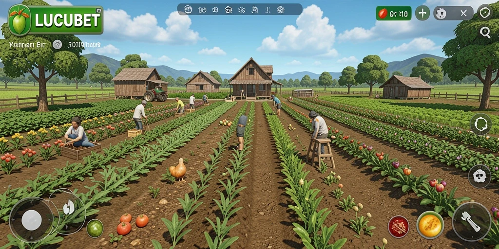 Gameplay LUCUBET menunjukkan aktivitas bertani yang mengasyikkan.