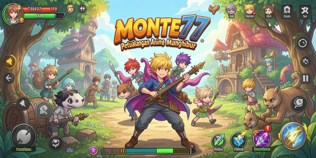 Tampilan gameplay <strong>MONTE77</strong> menampilkan karakter anime yang ikonik dalam pertempuran strategis.