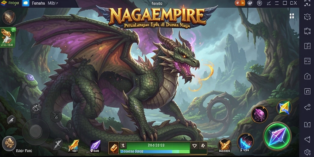 Tangkapan layar gameplay NAGAEMPIRE menampilkan aksi mendebarkan di dunia naga.