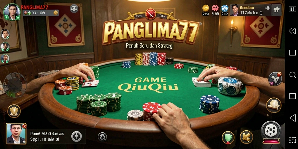 Tangkapan layar gameplay QiuQiu PANGLIMA77 dengan grafis menarik.