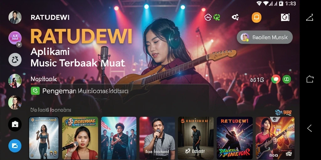 Tampilan aplikasi RATUDEWI dengan fitur musik yang menarik.