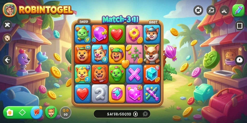 Tampilan gameplay seru dari ROBINTOGEL dalam aksi Match-3.