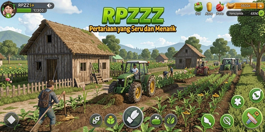 Tampilan menarik dari gameplay RPZZZ saat bertani dan memanen.