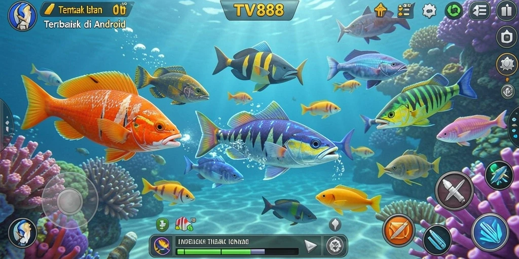 Tampilan gameplay TV888 menembak ikan dengan efek grafis yang menakjubkan.